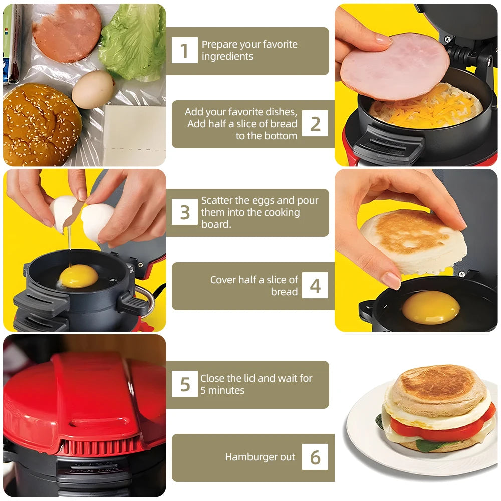 All-in-One Breakfast Maker โ Sandwich, Burger & Egg Cooker with Non-Stick Surface